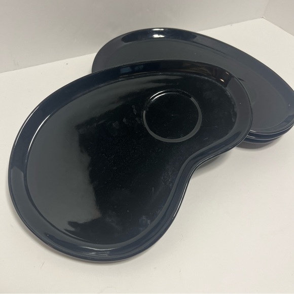 Black 12” Ceramic Palette Plates (4) Slot For Cup Or Bowl Party Serving Tray MCM - Picture 2 of 6